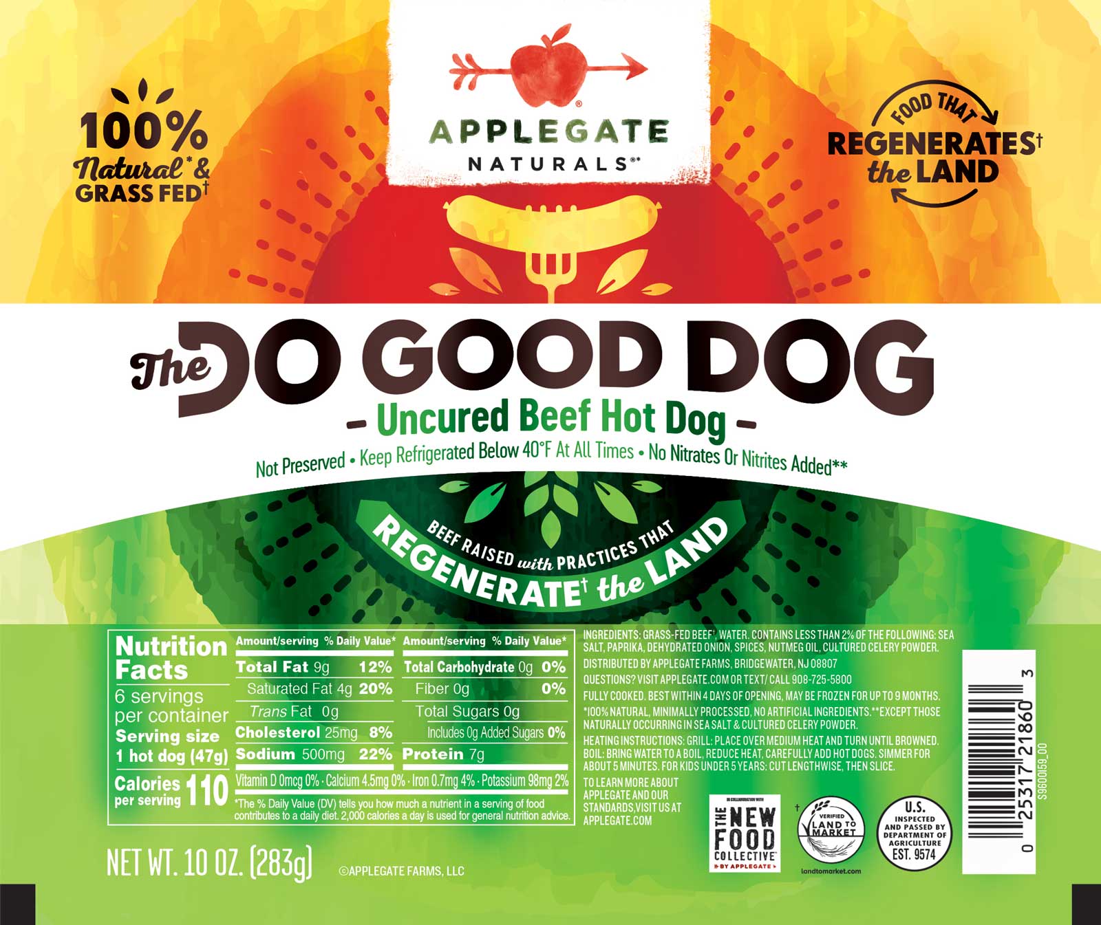 Applegate DO GOOD DOG - Beef Hot Dog Raised on Verified Regenerative Grasslands